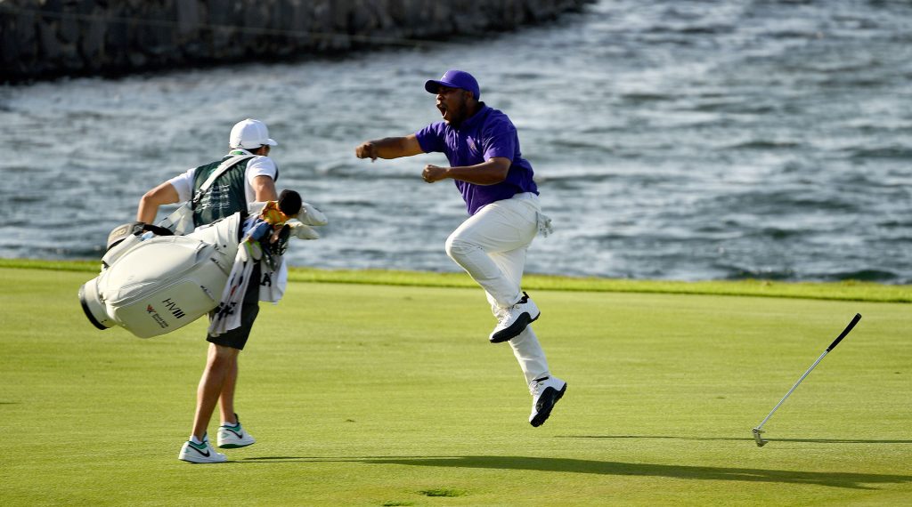 Miraculous eagle putt by Harold Varner III